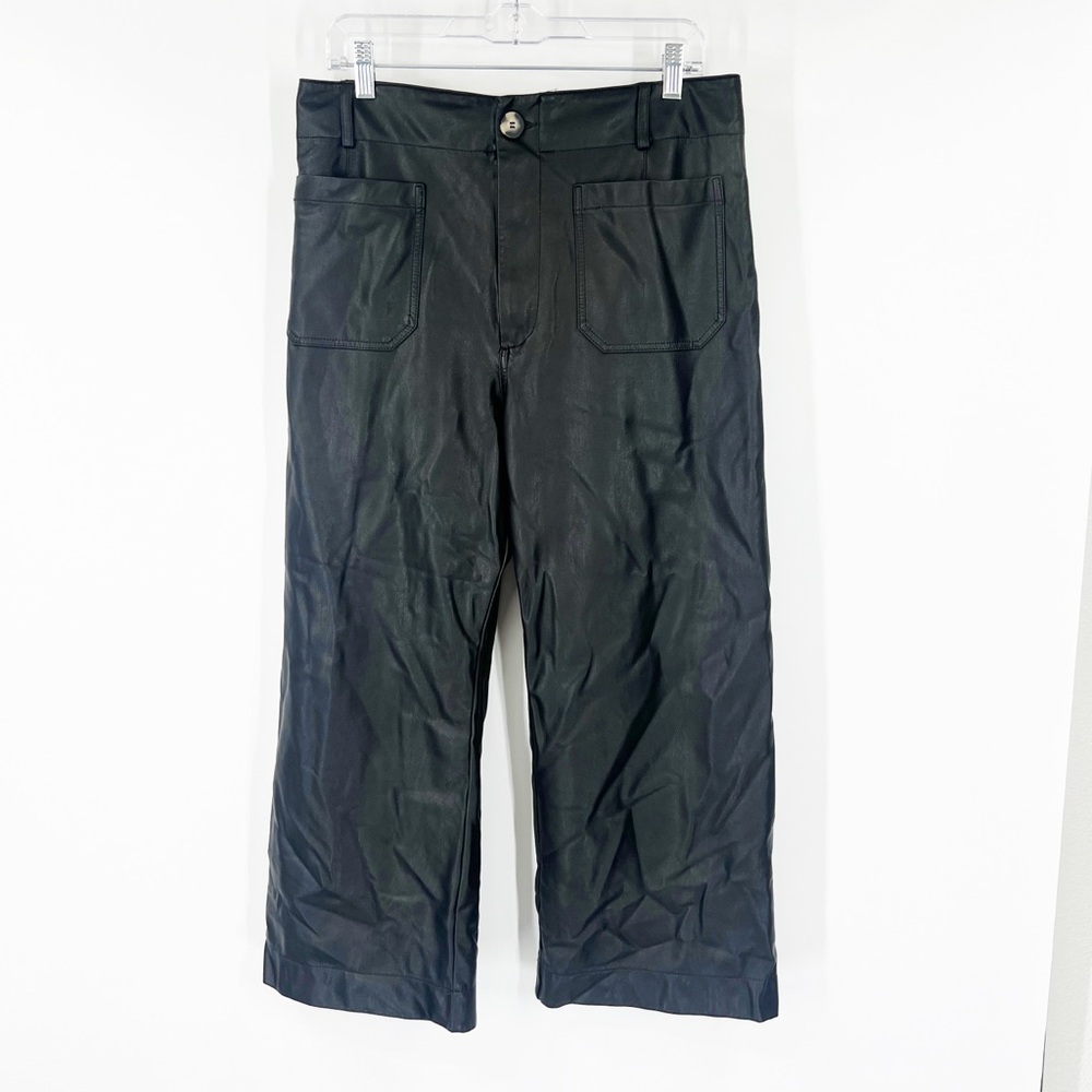 Maeve by Anthropologie Colette Faux Leather Cropped Wide-Leg Pants in Black - Picture 2 of 8